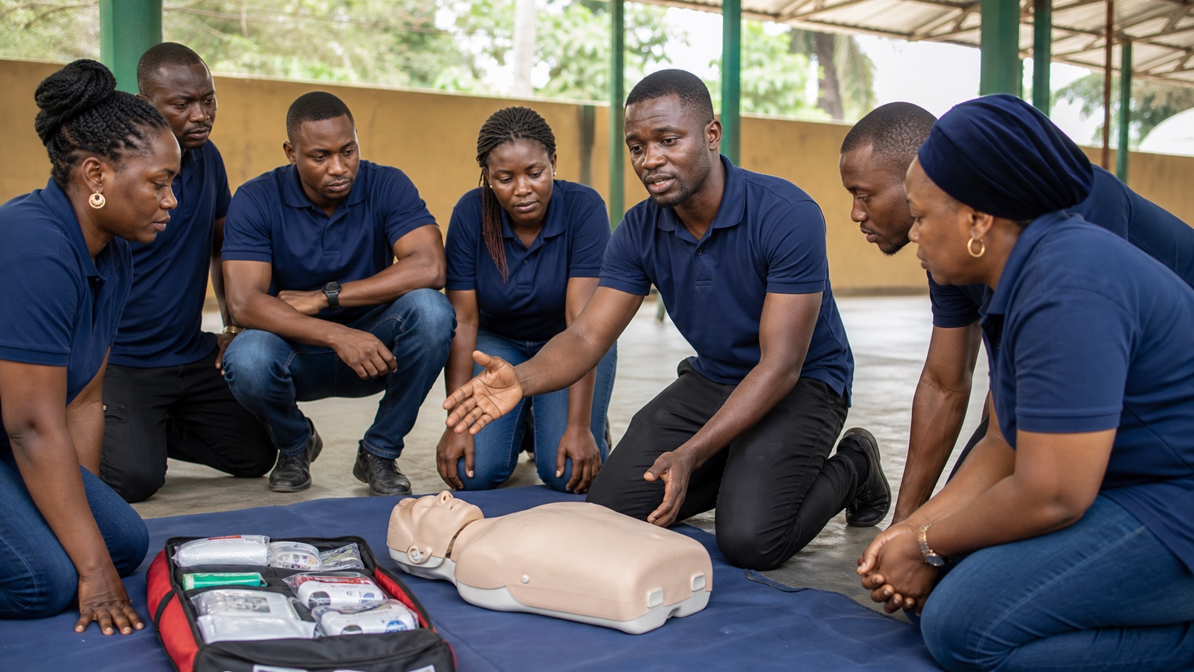 Community volunteers learning first aid and emergency response skills